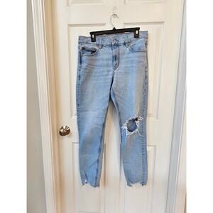 American Eagle 90s Skinny Jeans Womens 12 Light Wash Distressed Raw Hem Stretch